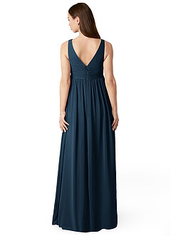 Azazie Yetta Maternity Bridesmaid Dresses A-Line V-Neck Gathered Chiffon Floor-Length Dress image2