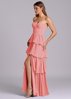 Azazie Faye Bridesmaid Dresses Coral A-Line Sweetheart Neckline Chiffon Dress image3