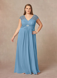 Azazie Star Mother of the Bride Dresses Steel Blue A-Line V-Neck sequins Chiffon Dress image6