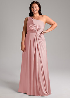 Azazie Brooke Bridesmaid Dresses Powder Pink A-Line One Shoulder Stretch Satin Dress image13