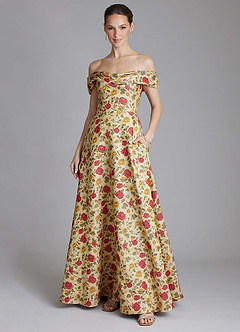 Azazie Kaliah Vestidos de damas de honor Vestido de Girasol de Brocado de Corte en A con Vestidos sin tirantes image1