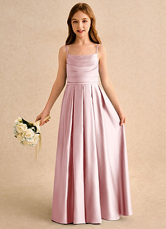 Azazie Reia Girls Formal Venta Final Vestido de Powder Blue de Satin Mate de Corte en A con Plisado image1