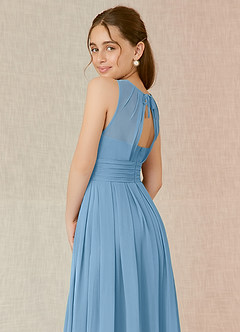 Azazie Bibiane Junior Steel Blue A-Line Pleated Chiffon Dress image8