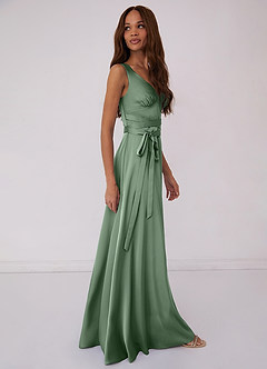 Barbie ♥ Azazie Bridesmaid Dresses V-Neck Empire Dropwaist Stretch Satin A-Line Dress image3