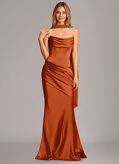 Azazie Pelagia Suknie dla druhen Syrena Gorset Satyna elastyczna Do ziemi Sukienka image3