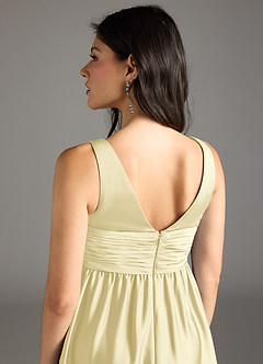 Azazie Yetta Maternity Bridesmaid Dresses A-Line Pleated Stretch Satin Floor-Length Dress image5