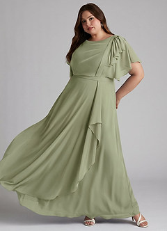 Azazie Aaliyah vestidos de dama de honor modestos Vestido Línea A Plisado Scoop Hasta el suelo Gasa image8