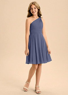 Azazie Charlize Junior A-Line Plisseret Chiffon Mini Junior brudepige Kjole image3