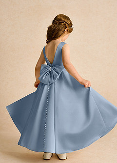 Azazie Cherry Flower Girl Dresses Dusty Blue Dusty Blue Ball-Gown Pleated Matte Satin Dress image4