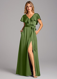 Azazie Lainey Bridesmaid Dresses Juniper A-Line with Pockets Stretch Satin Dress image4