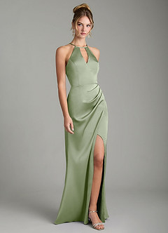 Azazie Aidyn Robes de demoiselle d'honneur Robe Fourreau en Satin extensible Plissée Vert Sauge image3