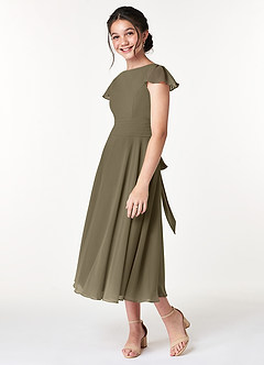 Azazie Payton Junior A-Linie Schleifen Chiffon Kleid Weidengrün image5