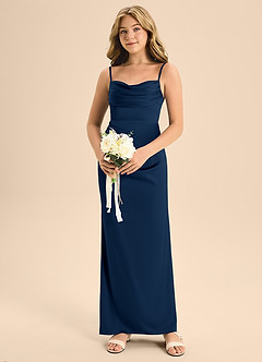 Azazie Mai Junior Dark Navy A-Line Sweetheart Neckline Stretch Satin Dress image4