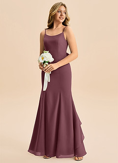 Azazie Lioren Junior Syrena Ukłon Szyfon Długość podłogi Młodsza druhna Sukienka image4