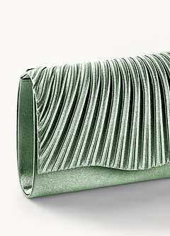front Farblich passende Clutch aus plissiertem Metallic-Satin