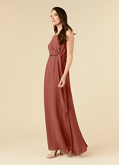 Azazie Marchioness vestidos de madre de la novia Vestido de Castaño de Gasa de Corte En A con Cuello redondo plisado image3