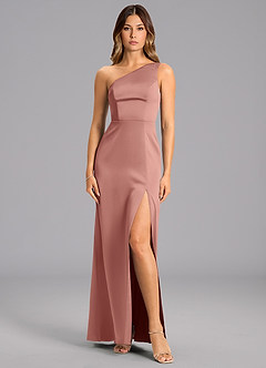Azazie Feby Final Sale Rosette A-Line One Shoulder Stretch Satin Dress image4
