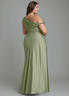 Azazie Emerson Bridesmaid Dresses Pistachio Mermaid Off the Shoulder Stretch Satin Dress image9