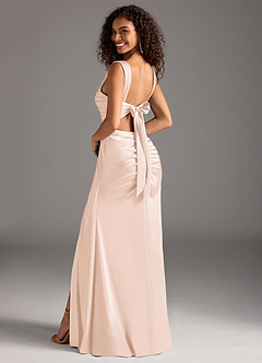 Azazie Jesaphine Bridesmaid Dresses Blushing Pink Sheath Bow Stretch Satin Dress image2