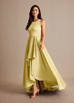 Azazie Niles Mère de la mariée Robes Robe Trapèze en Satin extensible Traînes Sorbet Citron image3