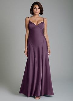 Azazie Tierra Bridesmaid Dresses Plum A-Line Corset Stretch Satin Dress image1
