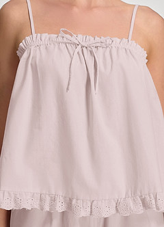 front Pyjama-Set aus gewebtem Baumwoll-Top mit Rüschen und Shorts