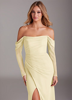 Azazie Hallie Bridesmaid Dresses Lemon Sorbet Mermaid Long Sleeve Chiffon Dress image5