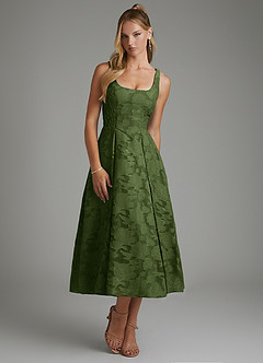Azazie Isabella Bridesmaid Dresses Olive A-Line Corset Floral Burnout Dress image5