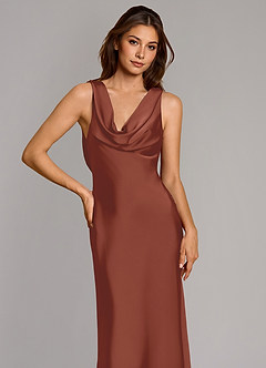 Azazie Cheryl Brautjungfernkleider Meerjungfrau-Linie Stretch-Satin Kleid Rotbraun image6
