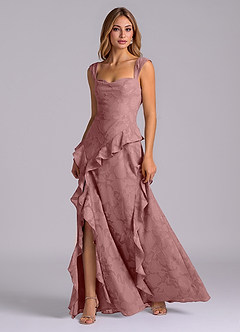 Azazie Sloane Bridesmaid Dresses Dusty Rose A-Line Sweetheart Neckline Floral Burnout Dress image3