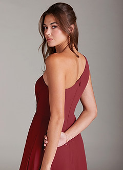 Azazie Brooke Bridesmaid Dresses Pomegranate A-Line One Shoulder Chiffon Dress image2