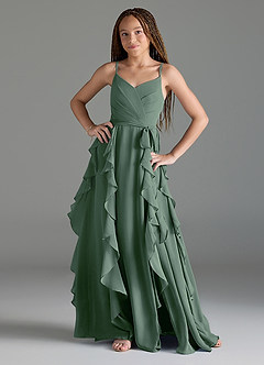 Azazie Peyton Junior Eucalyptus A-Line V-Neck Cascading Ruffles Chiffon Dress image1