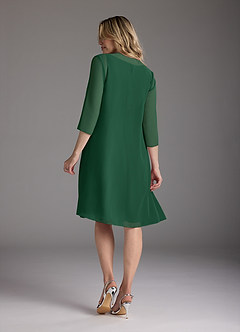 Azazie Shirley vestidos de madre de la novia Vestido de Verde Oscuro de Gasa de Corte En A con Plisado Scoop image3