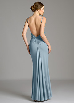 Azazie Jolene Robes de demoiselle d'honneur Robe Sirène en Jersey extensible de qualité supérieure Col Carré Bleu Poussiéreux image5