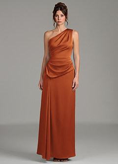 Azazie Zahira Robes de demoiselle d'honneur Robe Fourreau en Satin extensible Asymétrique Cannelle image3