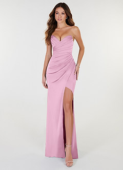 Azazie Yola Robes de demoiselle d'honneur Robe Fourreau Convertible en Satin extensible Plissee mit V-Ausschnitt Rose Bonbon image2