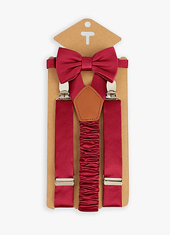 front Boy's Matching Matte Satin Bow Tie & Suspenders Set