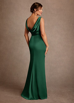 Azazie Baltimore Mother of the Bride Dresses Dark Green A-Line Pleated Stretch Satin Dress image2