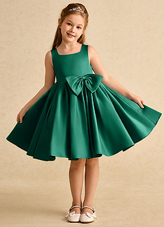 Azazie Jessie Flower Girl Dresses Emerald A-Line Bow Matte Satin Dress image2