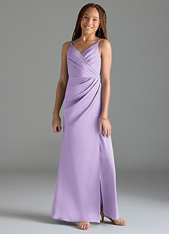 Azazie Maci Junior Lilac Mermaid Pleated Stretch Satin Dress image1