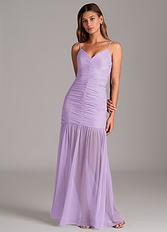 Azazie Aimie Vestidos de damas de honor Vestido de Lila de Malla de Corte Sirena image4