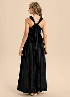 Azazie Jaylah Junior Black A-Line Pleated Velvet Dress image2
