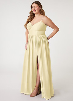 Azazie Zeya Bridesmaid Dresses Lemon Sorbet A-Line V-Neck Pleated Chiffon Dress image8