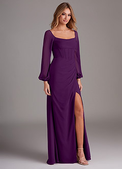 Azazie Charissa Bridesmaid Dresses Grape Sheath Long Sleeve Chiffon Dress image5