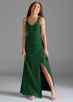 Azazie Leo Junior Dark Green Mermaid Pleated Chiffon Dress image4