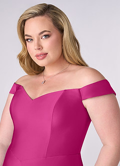 Barbie ♥ Azazie Bridesmaid Dresses Fuchsia A-Line Off the Shoulder Stretch Satin Convertible Dress image11