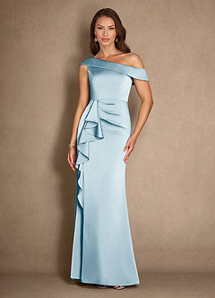 Azazie Hamptons Mother of the Bride Dresses Sky Blue A-Line Pleated Stretch Satin Dress image1
