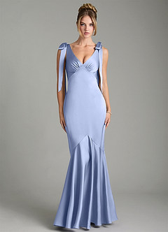 Azazie Alena Vestidos de damas de honor Vestido de Hielo de Satén Elástico de Corte Sirena con Plisado image1