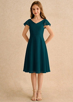 Azazie Narin Girls Formal Robe Demoiselle D'honneur Fillette Robe Trapèze en Mousseline de soie avec manches Vert Pin image5