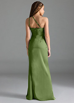 Azazie Eren Junior Juniper Sheath Pleated Stretch Satin Dress image2